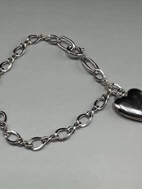 Vintage Lamode Sterling Silver Heart Locket Bracelet 7 Inch 7 Grams